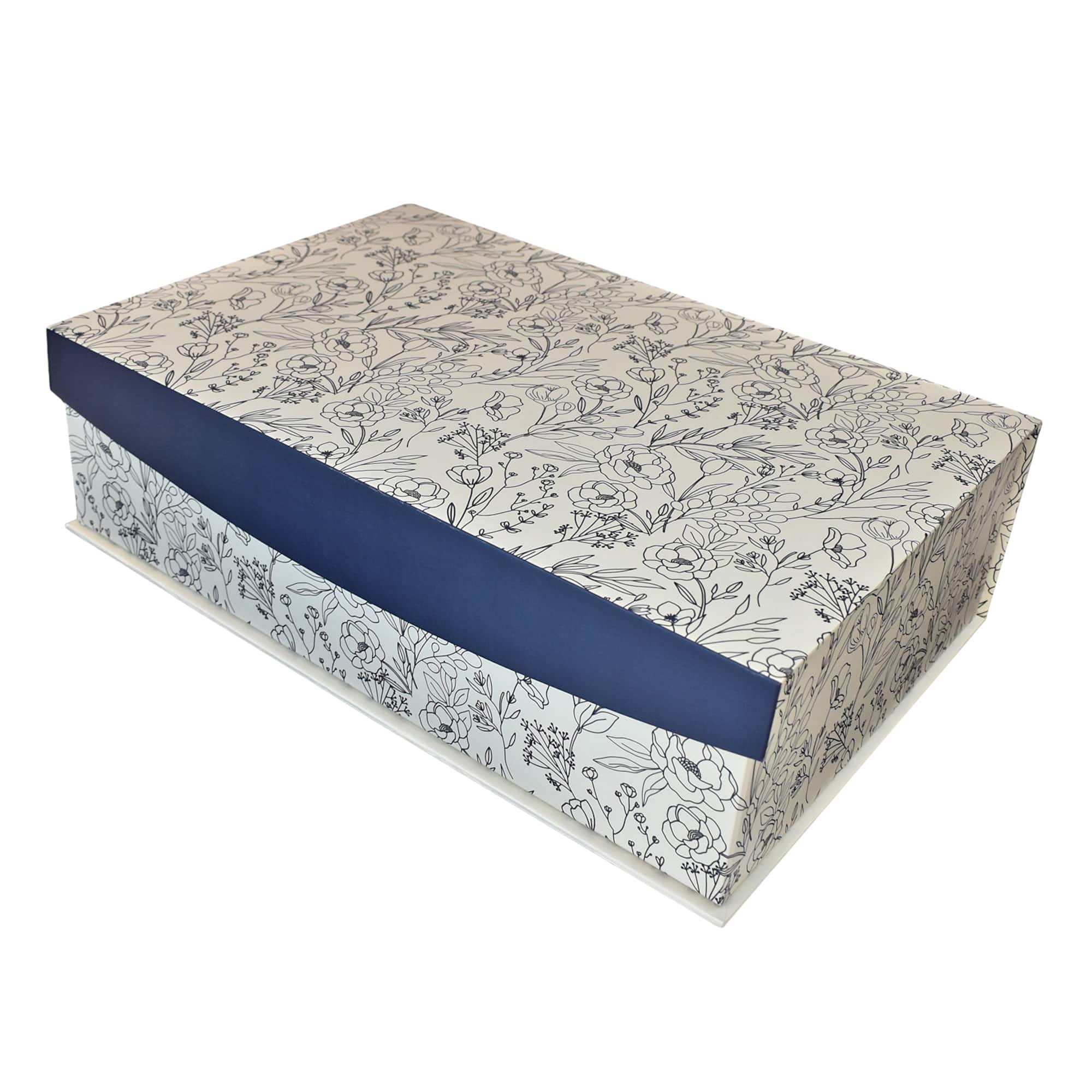 Medium Blue & White Floral Decorative Flip Top Book Box by Ashland®